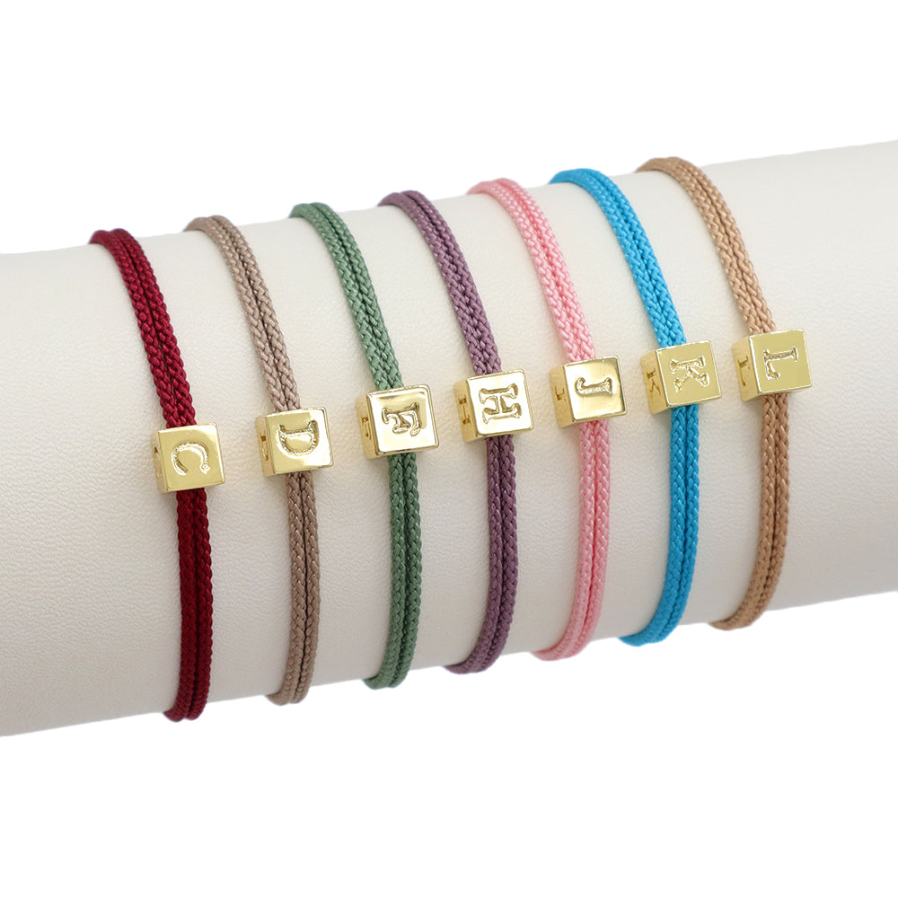 Handmade Customizable Brass Pendant Bracelet With Cotton Wire
