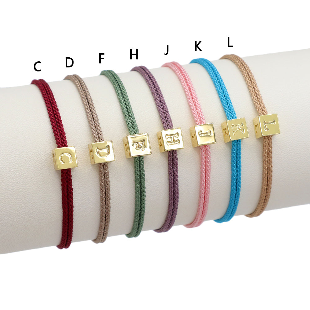 Handmade Customizable Brass Pendant Bracelet With Cotton Wire