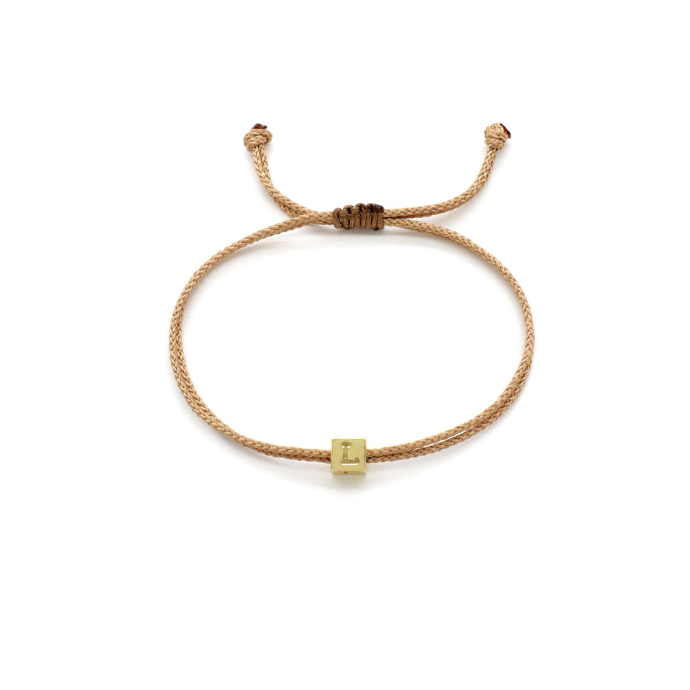Handmade Customizable Brass Pendant Bracelet With Cotton Wire