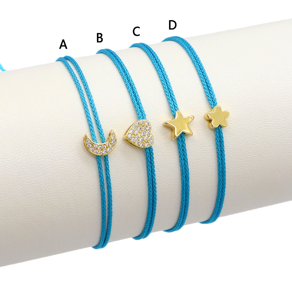 Handmade Customizable CZ Charm Bracelet With Cotton Wire