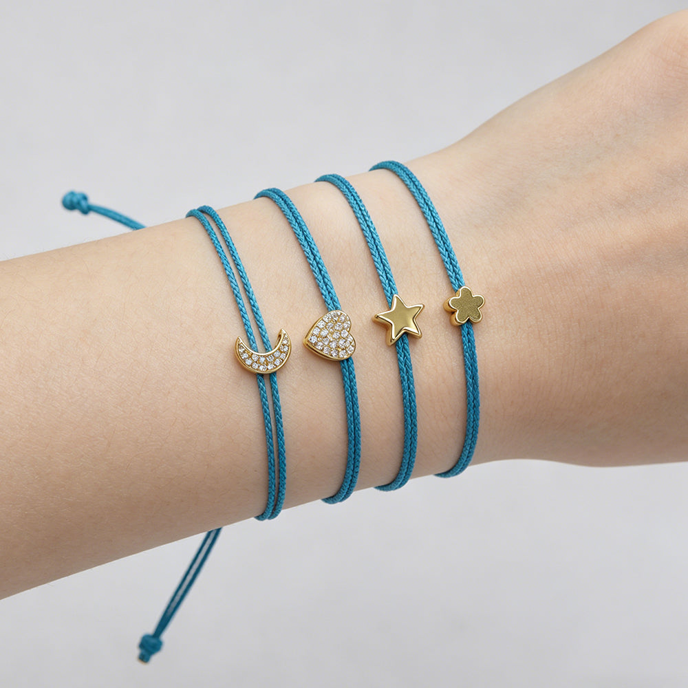 Handmade Customizable CZ Charm Bracelet With Cotton Wire