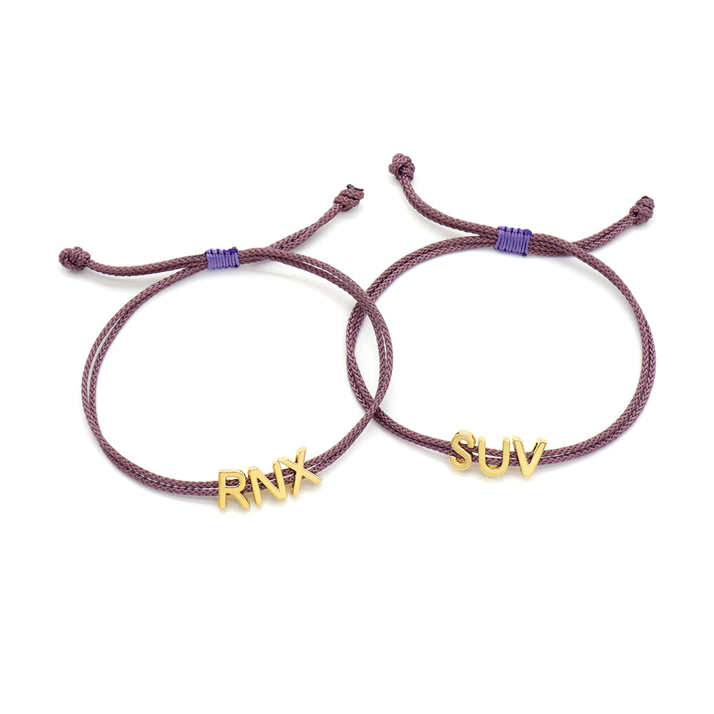 Handmade Customizable Brass Charm Bracelet With Cotton Wire