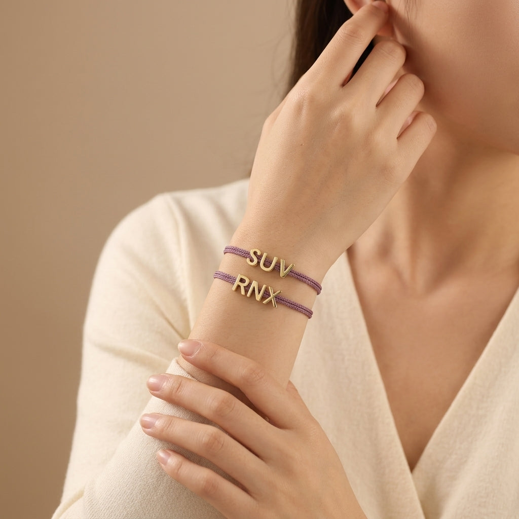 Handmade Customizable Brass Charm Bracelet With Cotton Wire