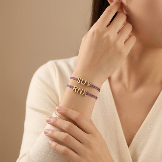 Handmade Customizable Brass Charm Bracelet With Cotton Wire