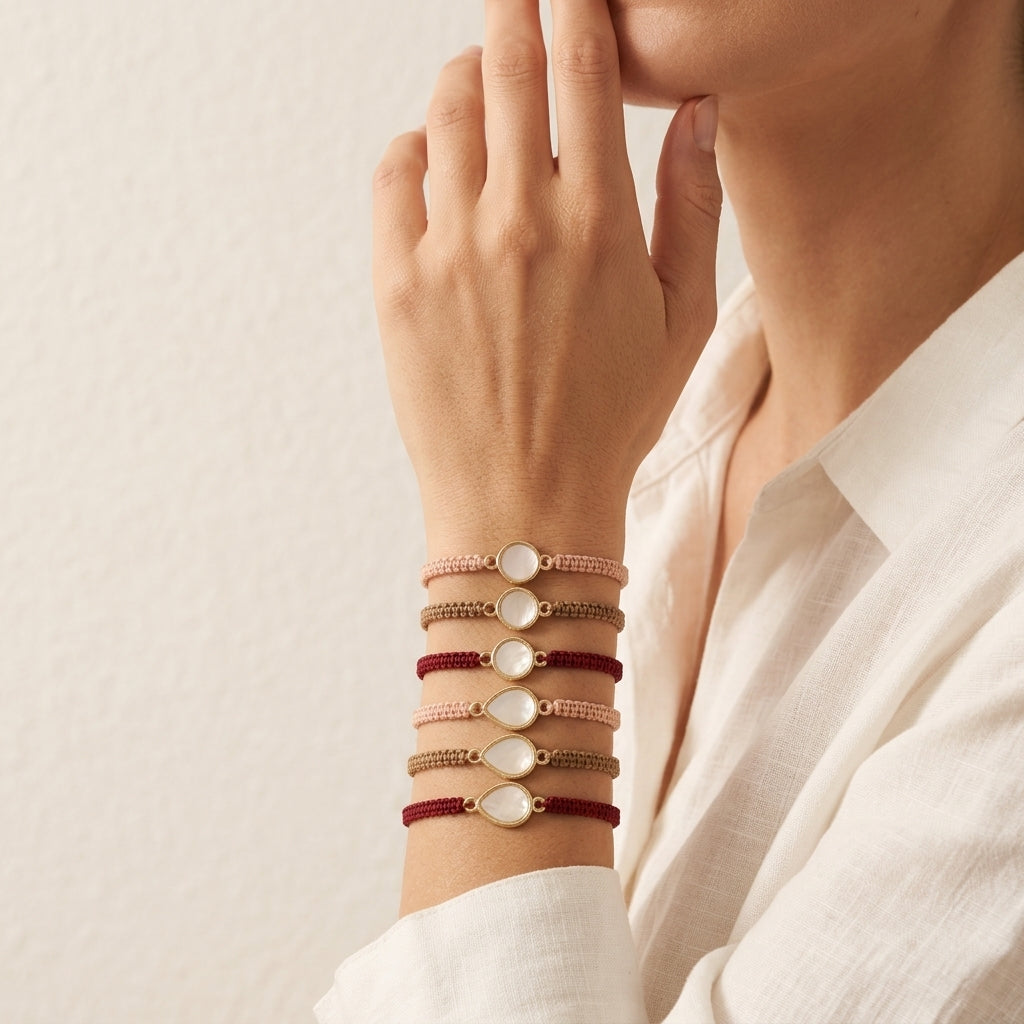Handmade Customizable Shell Charm Bracelet With Cotton Wire