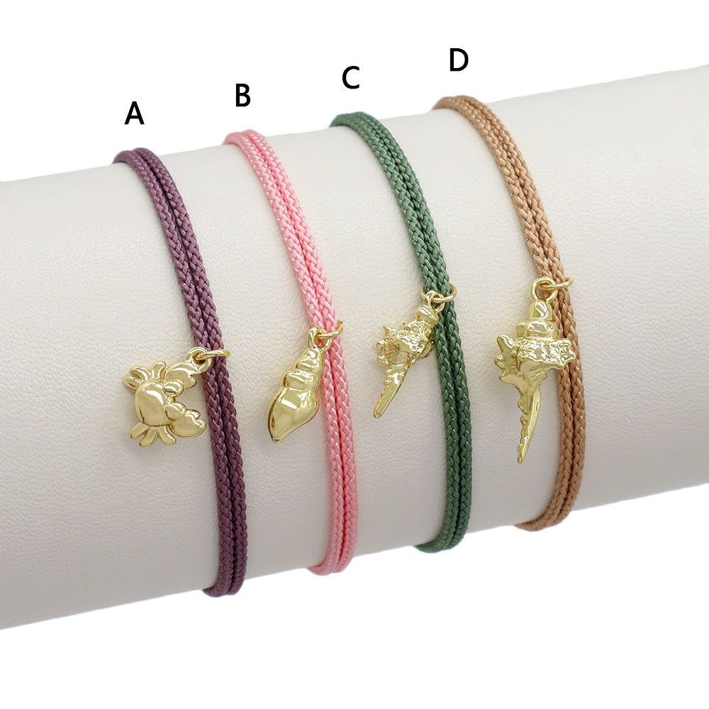 Handmade Customizable Brass Pendant Bracelet With Cotton Wire