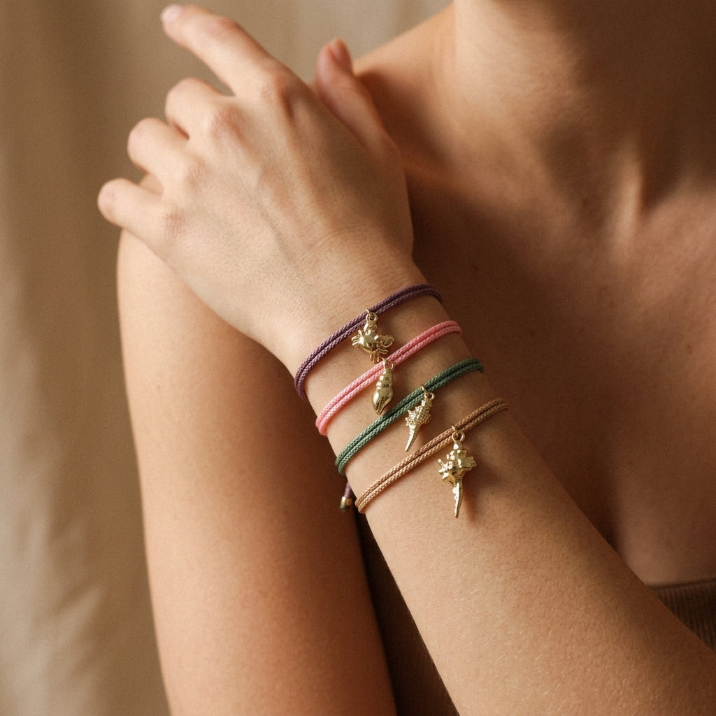 Handmade Customizable Brass Pendant Bracelet With Cotton Wire