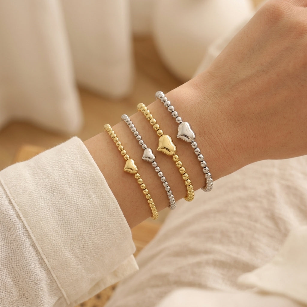 Handmade Customizable Brass Beads Bracelet With Brass Charms