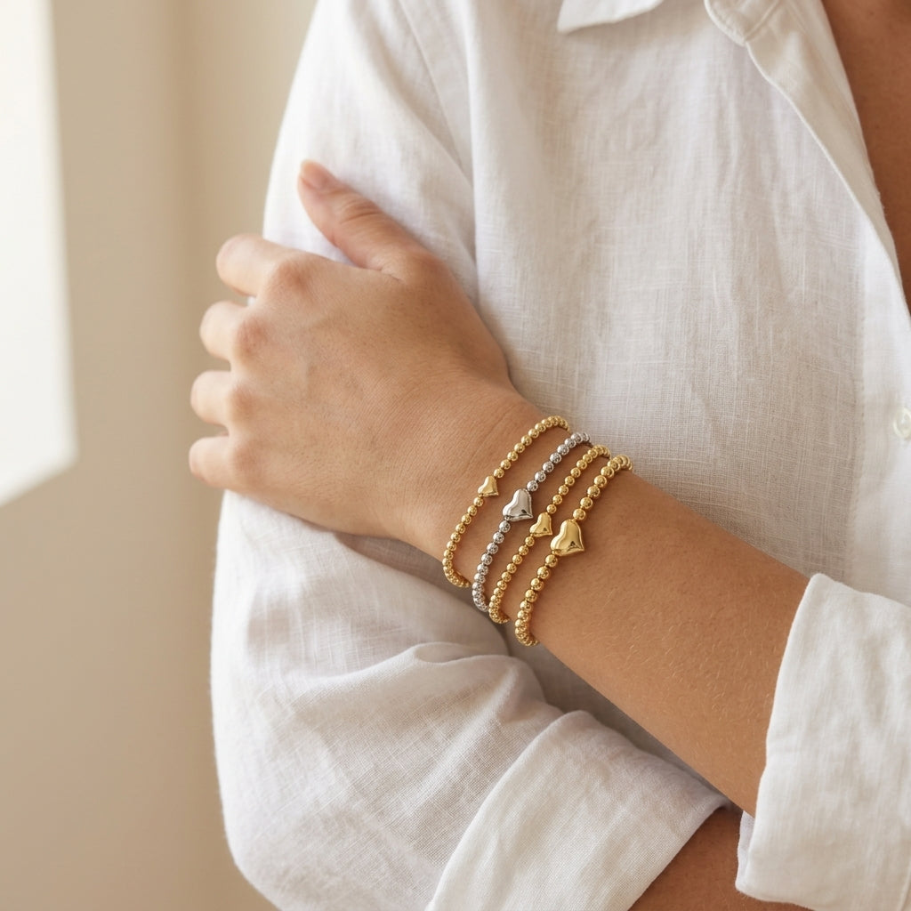 Handmade Customizable Brass Beads Bracelet With Brass Charms