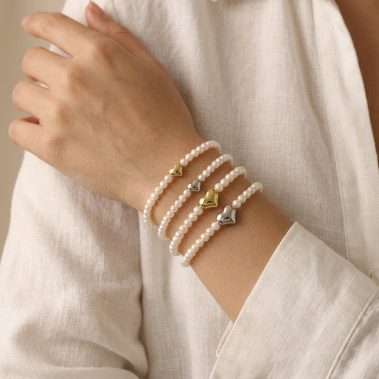 Handmade Customizable Fresh Water Pearl Bracelet With Brass Charm