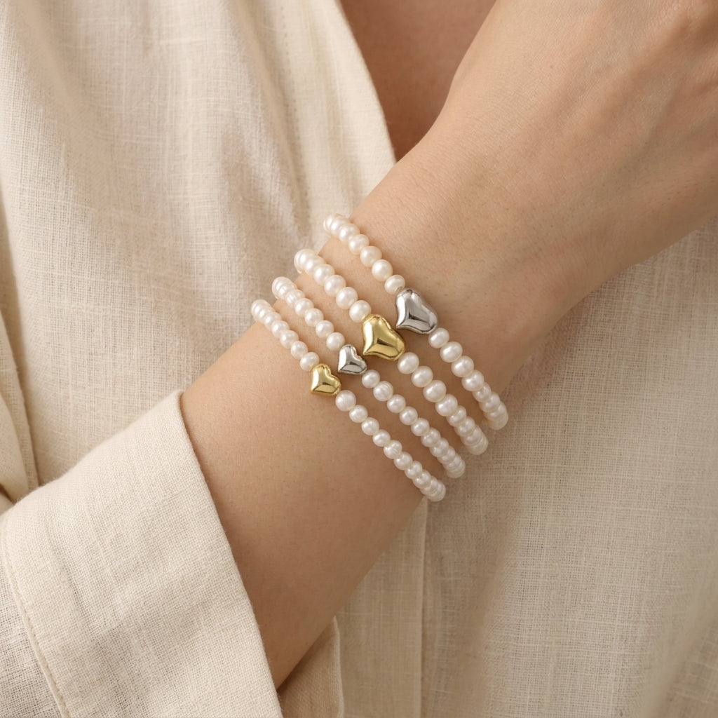 Handmade Customizable Fresh Water Pearl Bracelet With Brass Charm
