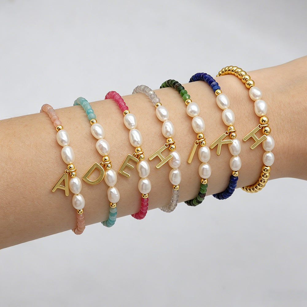 Handmade Customizable Natural Stone Beads Bracelet With Fresh Water Pearl