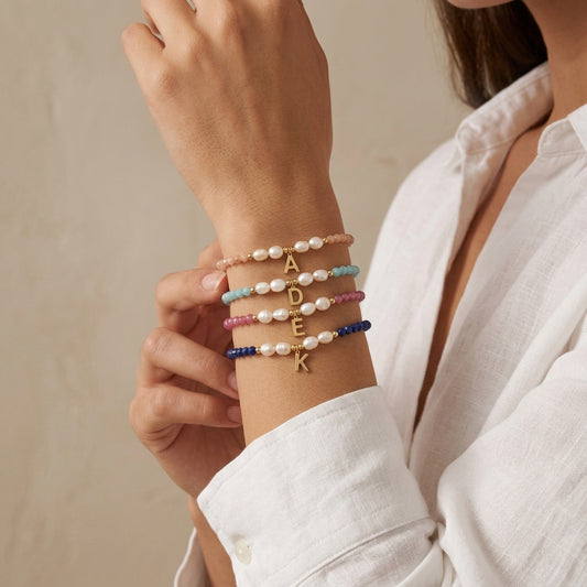Handmade Customizable Natural Stone Beads Bracelet With Fresh Water Pearl