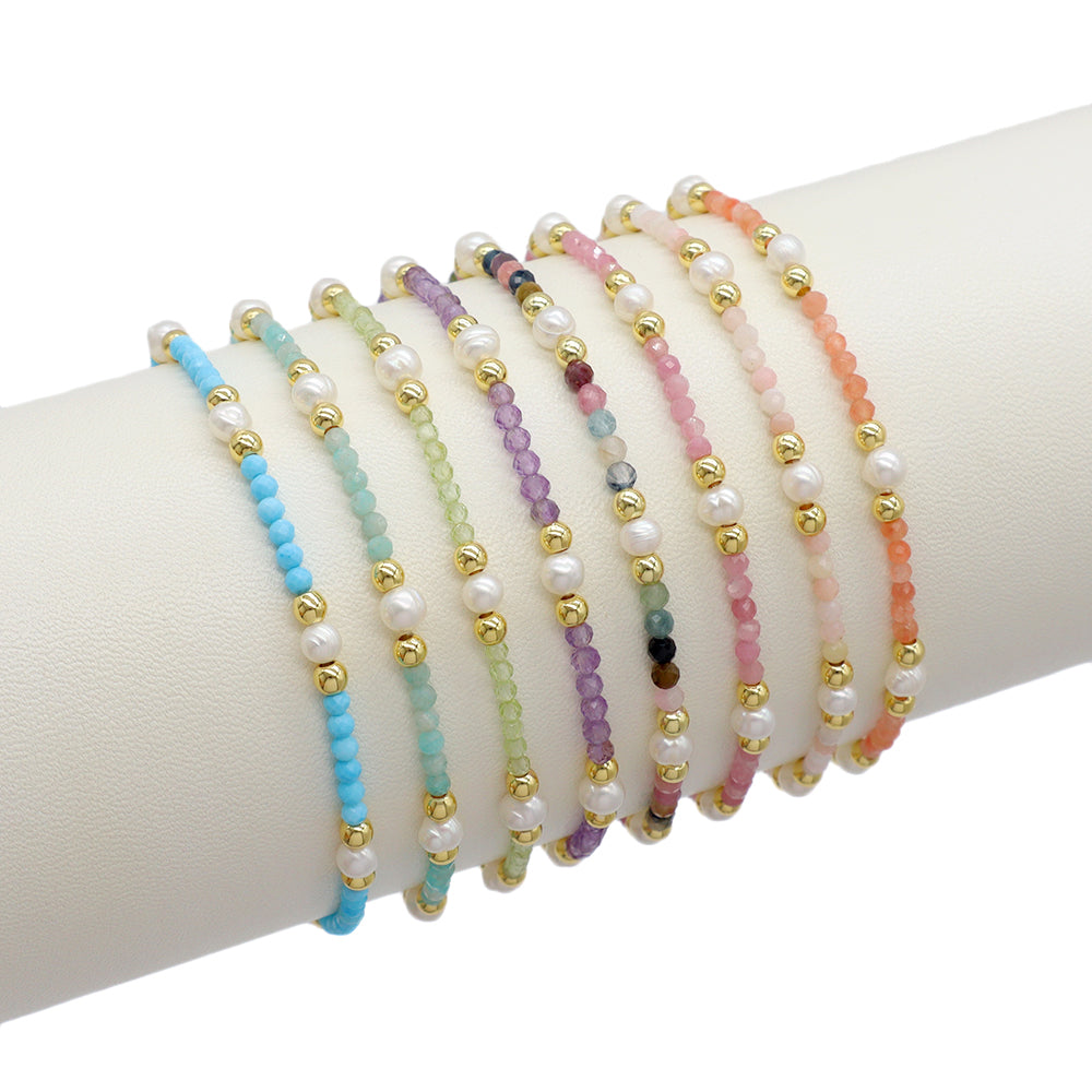 Handmade Customizable Natural Stone Beads Bracelet With Fresh Water Pearl