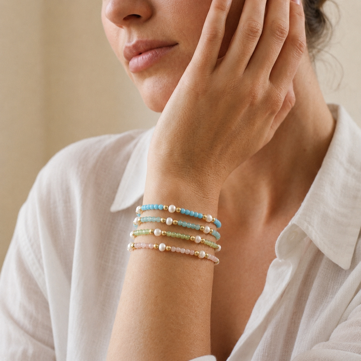 Handmade Customizable Natural Stone Beads Bracelet With Fresh Water Pearl