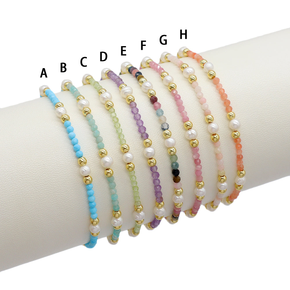 Handmade Customizable Natural Stone Beads Bracelet With Fresh Water Pearl