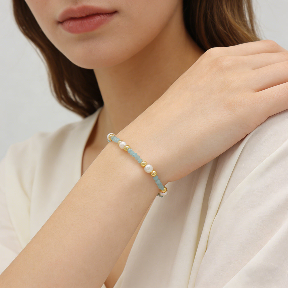Handmade Customizable Natural Stone Beads Bracelet With Fresh Water Pearl