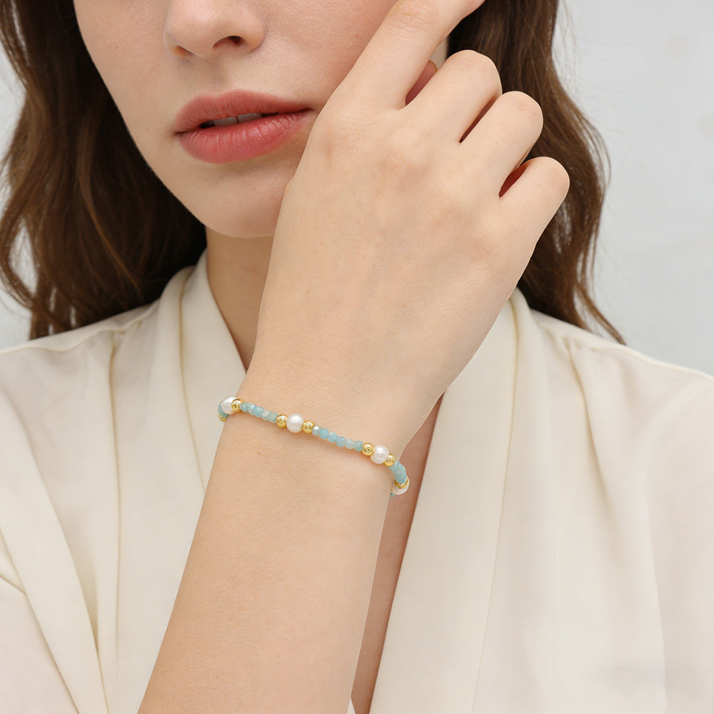 Handmade Customizable Natural Stone Beads Bracelet With Fresh Water Pearl