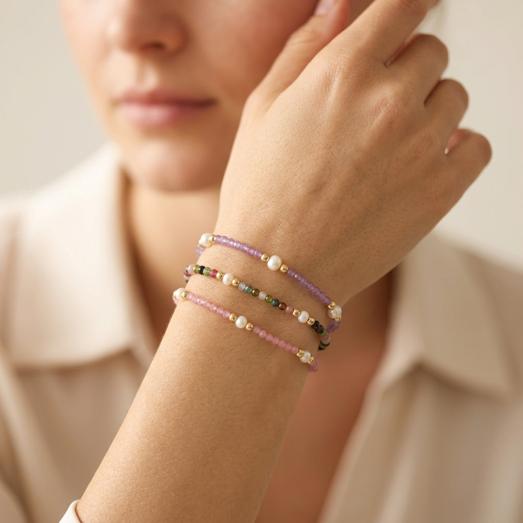 Handmade Customizable Natural Stone Beads Bracelet With Fresh Water Pearl