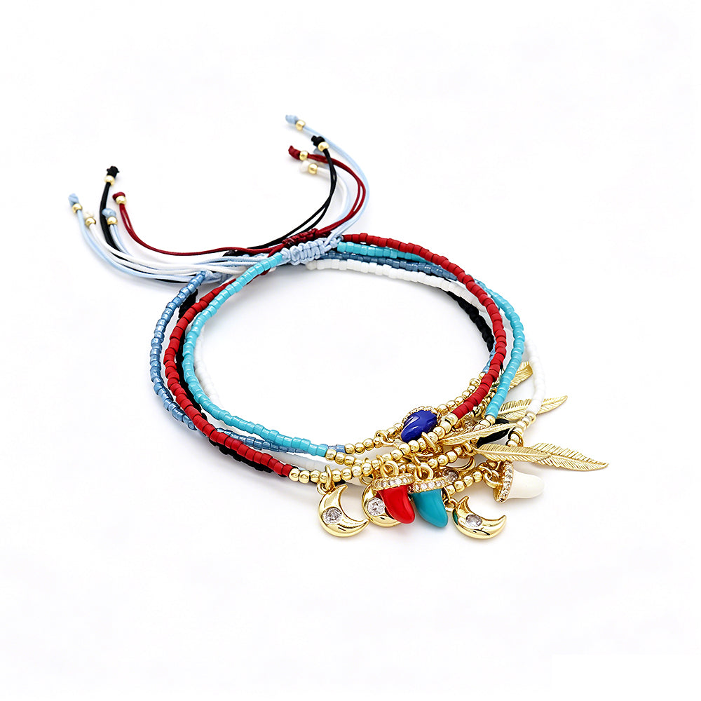 Handmade Customizable Miyuki Beads Bracelet With Brass Enamel Pendant