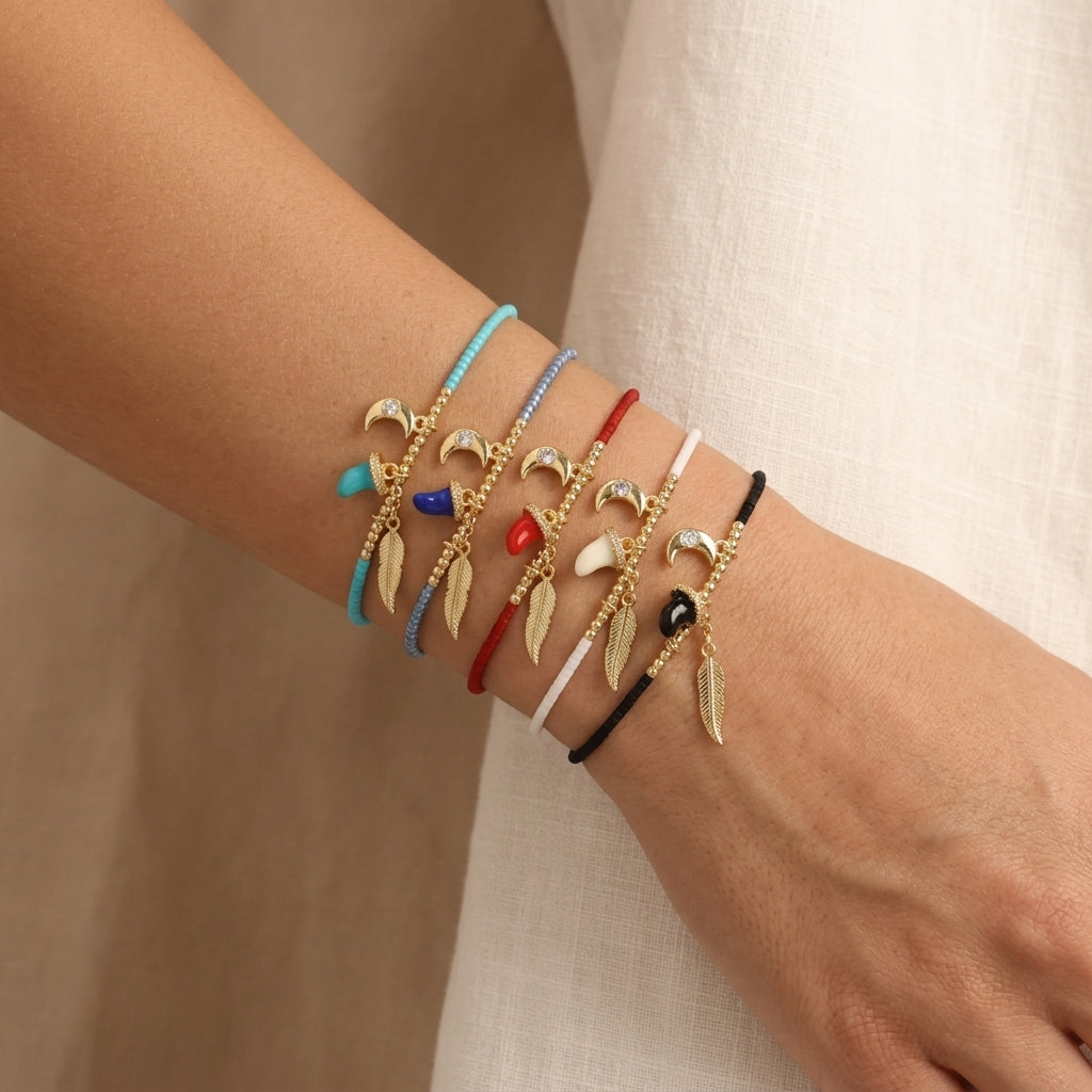 Handmade Customizable Miyuki Beads Bracelet With Brass Enamel Pendant