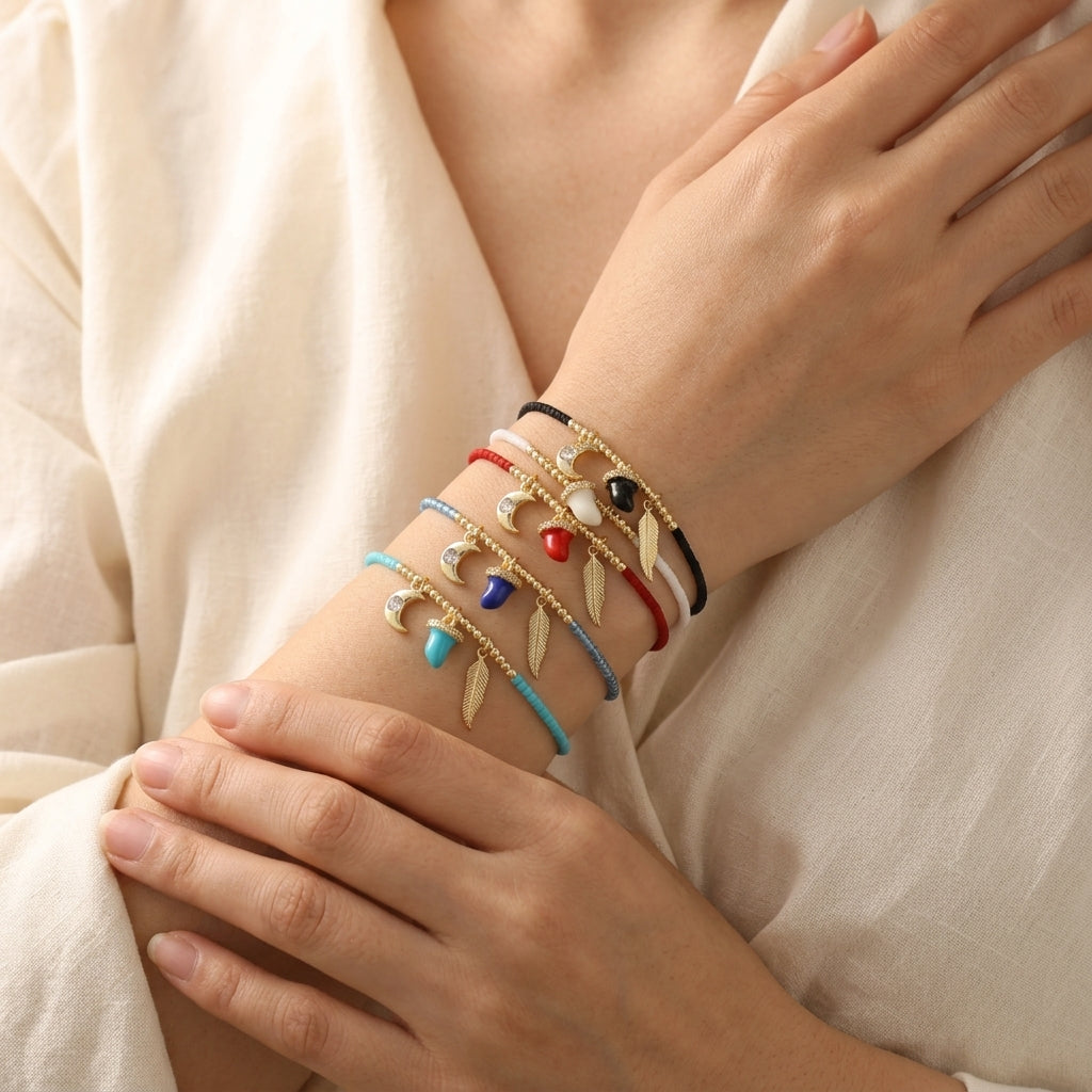 Handmade Customizable Miyuki Beads Bracelet With Brass Enamel Pendant