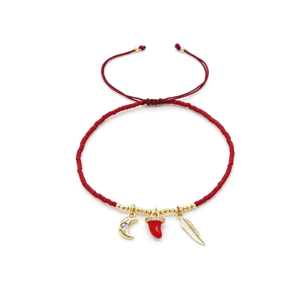 Handmade Customizable Miyuki Beads Bracelet With Brass Enamel Pendant