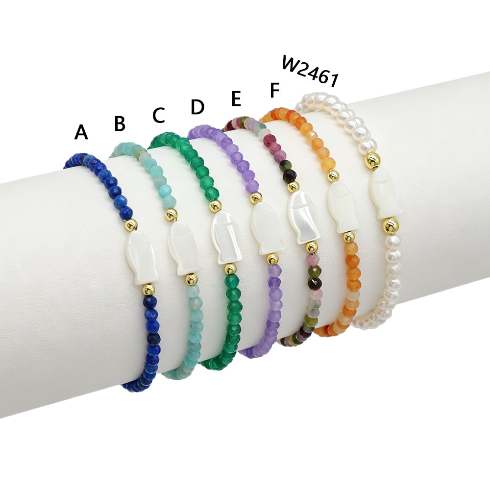 Handmade Customizable Natural Stone Beads Bracelet With Shell Fish Charm