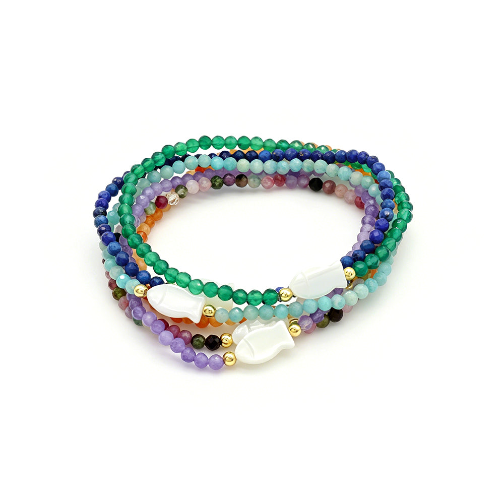 Handmade Customizable Natural Stone Beads Bracelet With Shell Fish Charm