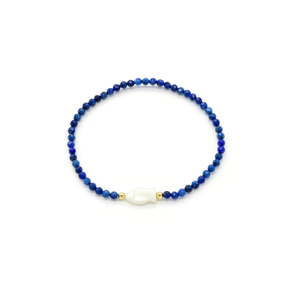 Handmade Customizable Natural Stone Beads Bracelet With Shell Fish Charm