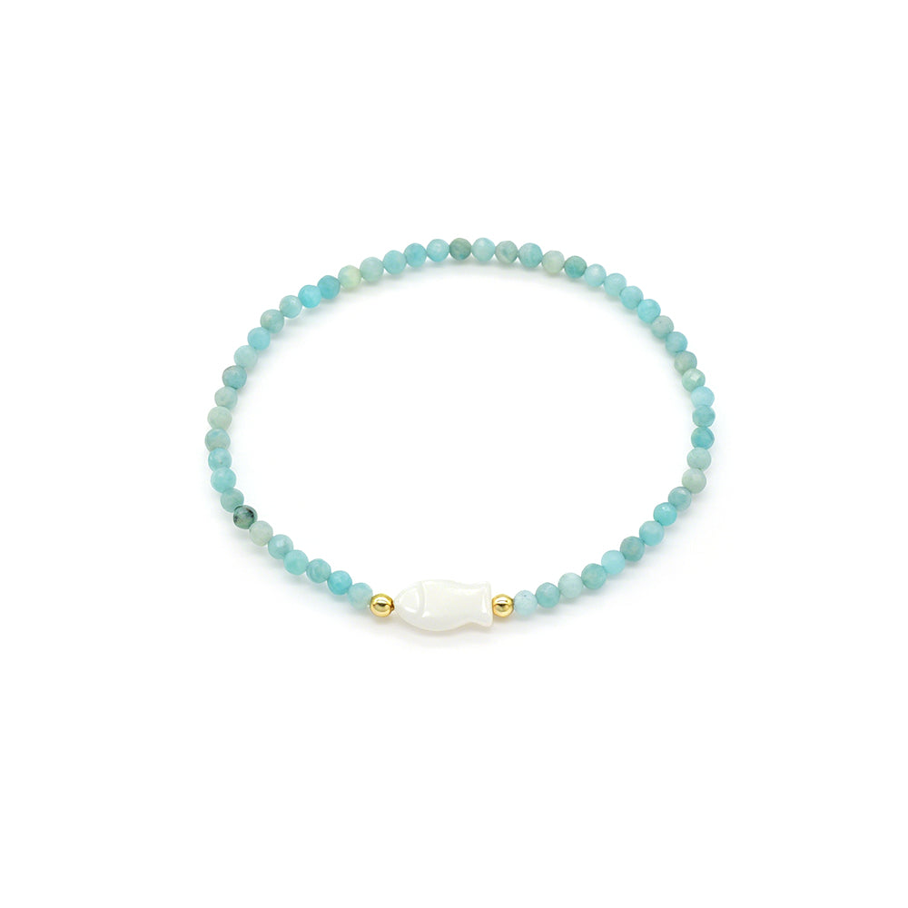 Handmade Customizable Natural Stone Beads Bracelet With Shell Fish Charm