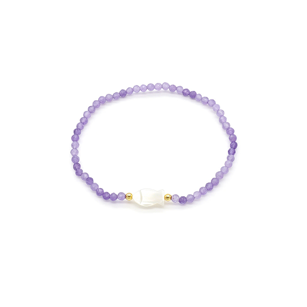 Handmade Customizable Natural Stone Beads Bracelet With Shell Fish Charm
