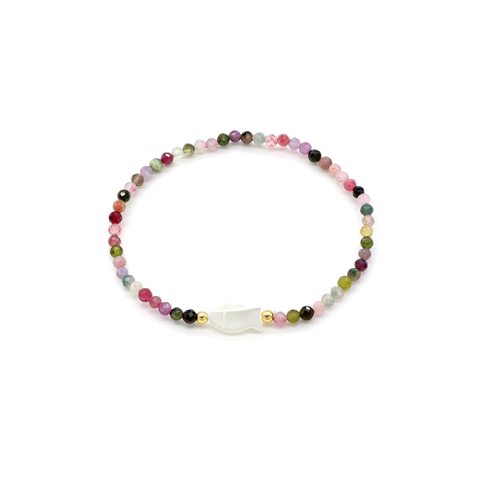 Handmade Customizable Natural Stone Beads Bracelet With Shell Fish Charm