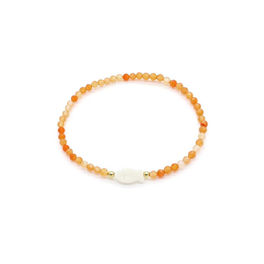 Handmade Customizable Natural Stone Beads Bracelet With Shell Fish Charm