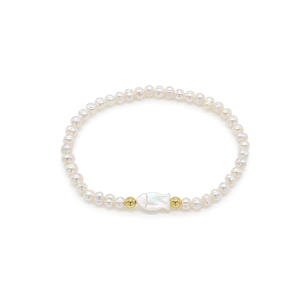Handmade Customizable Natural Stone Beads Bracelet With Shell Fish Charm