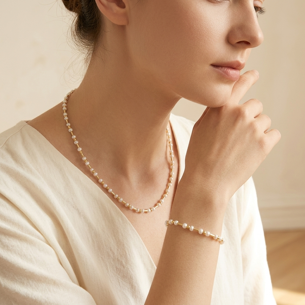 Handmade Customizable Fresh Water Pearl Bracelet Necklace Set