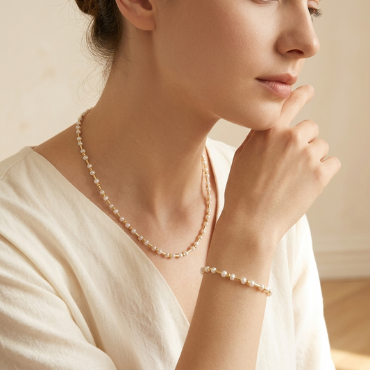 Handmade Customizable Fresh Water Pearl Bracelet Necklace Set