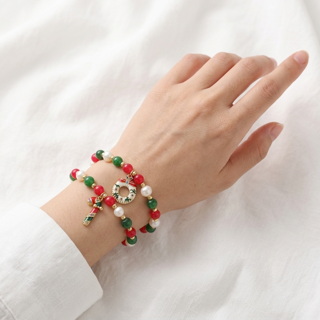 Handmade Customizable Natural Stone Beads Bracelet With Enamel Pendant