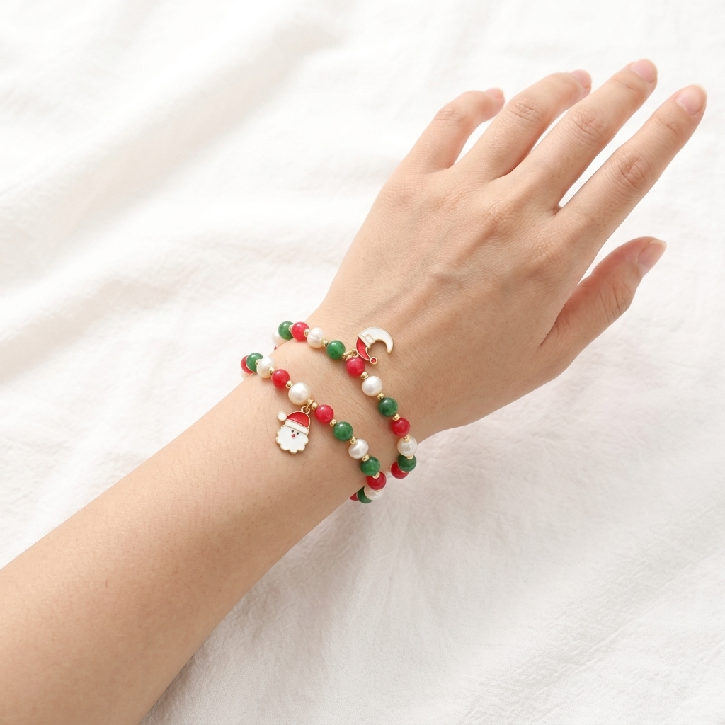 Handmade Customizable Natural Stone Beads Bracelet With Enamel Pendant