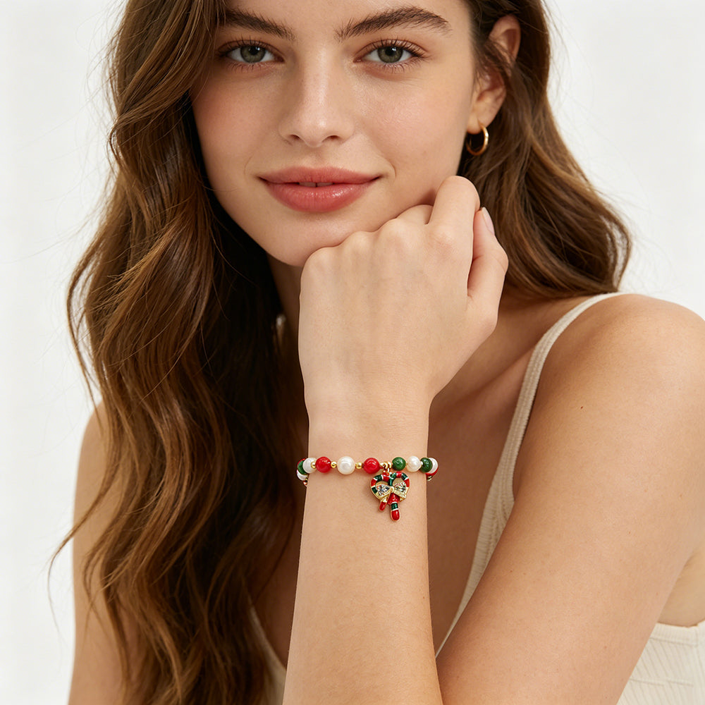 Handmade Customizable Natural Stone Beads Bracelet With Enamel Pendant