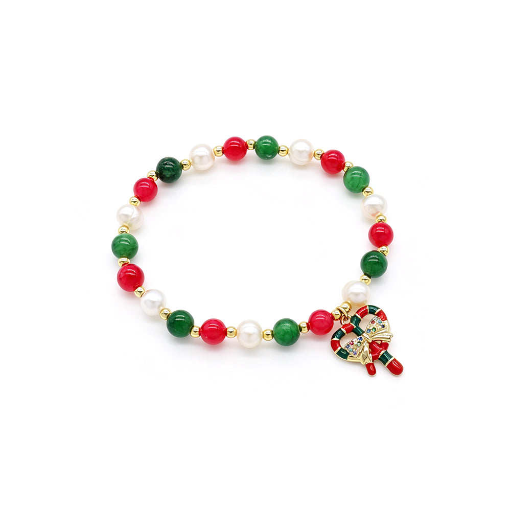 Handmade Customizable Natural Stone Beads Bracelet With Enamel Pendant