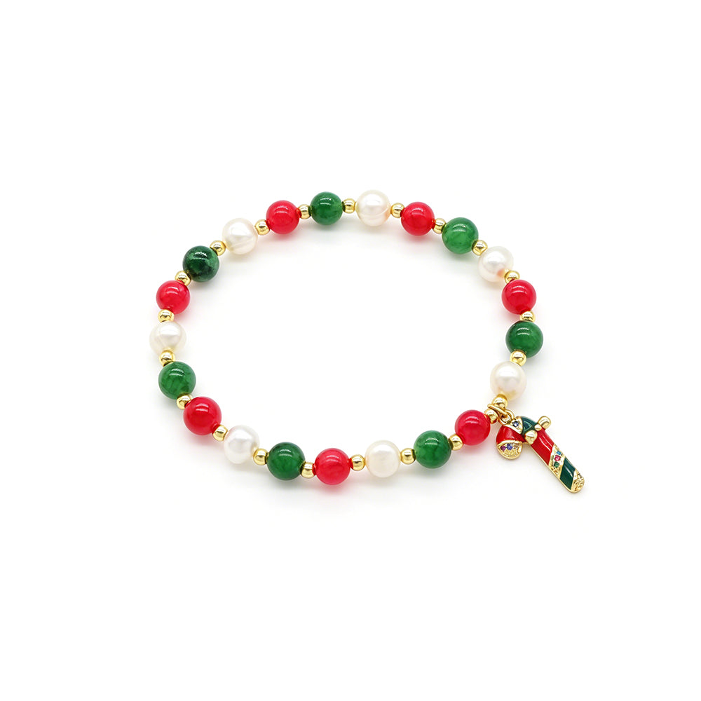 Handmade Customizable Natural Stone Beads Bracelet With Enamel Pendant