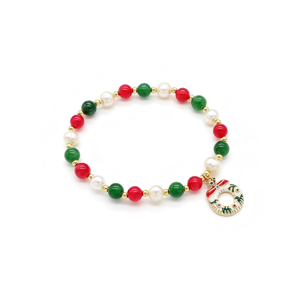 Handmade Customizable Natural Stone Beads Bracelet With Enamel Pendant