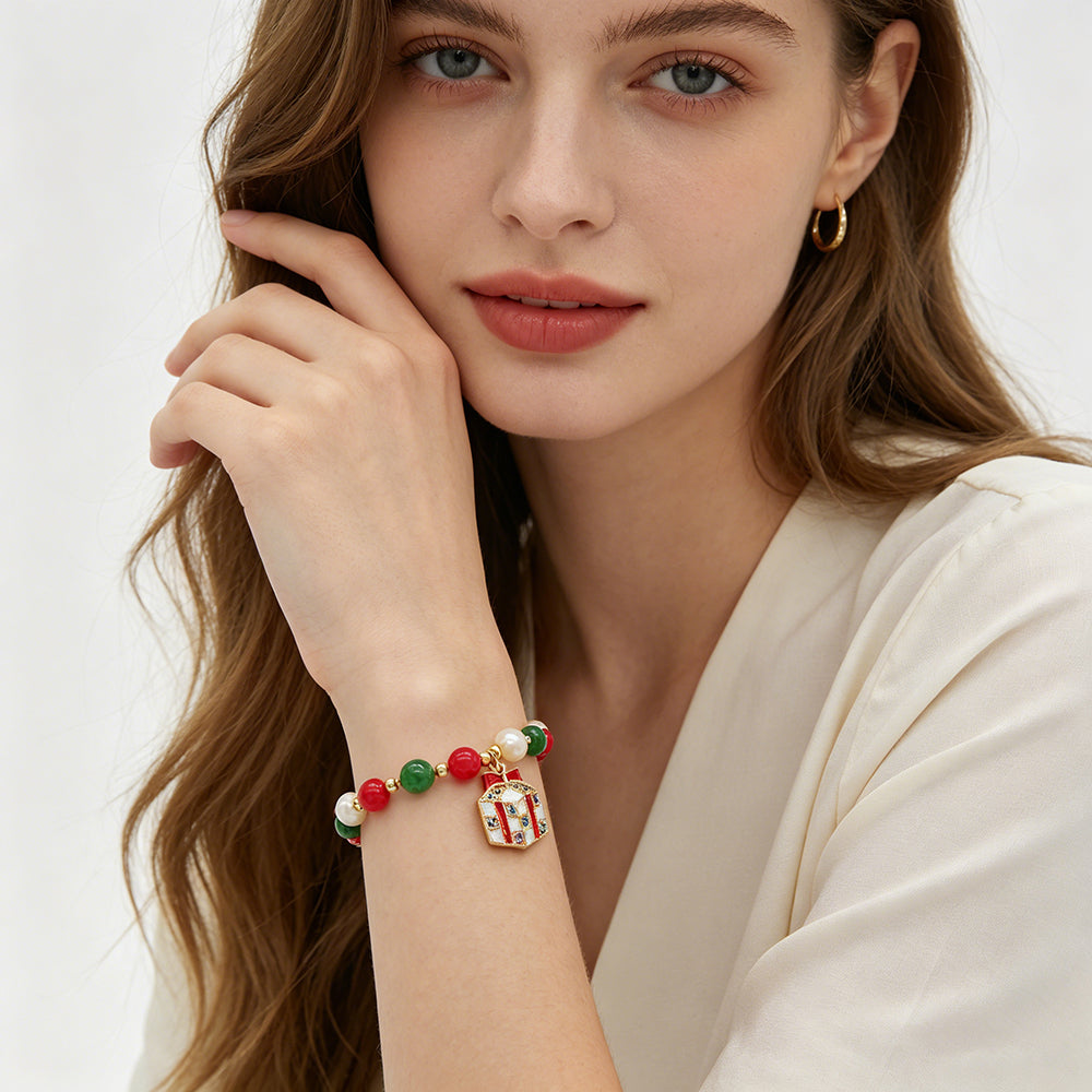 Handmade Customizable Natural Stone Beads Bracelet With Enamel Pendant