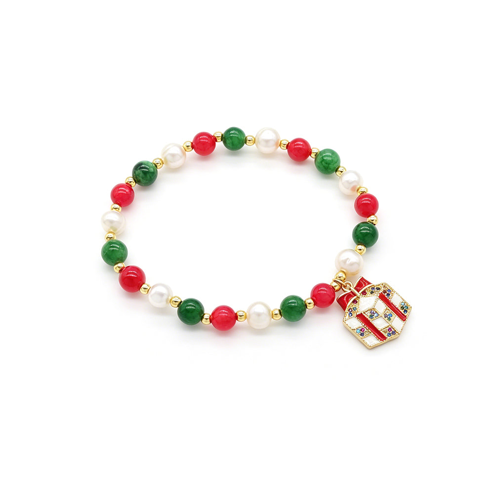 Handmade Customizable Natural Stone Beads Bracelet With Enamel Pendant