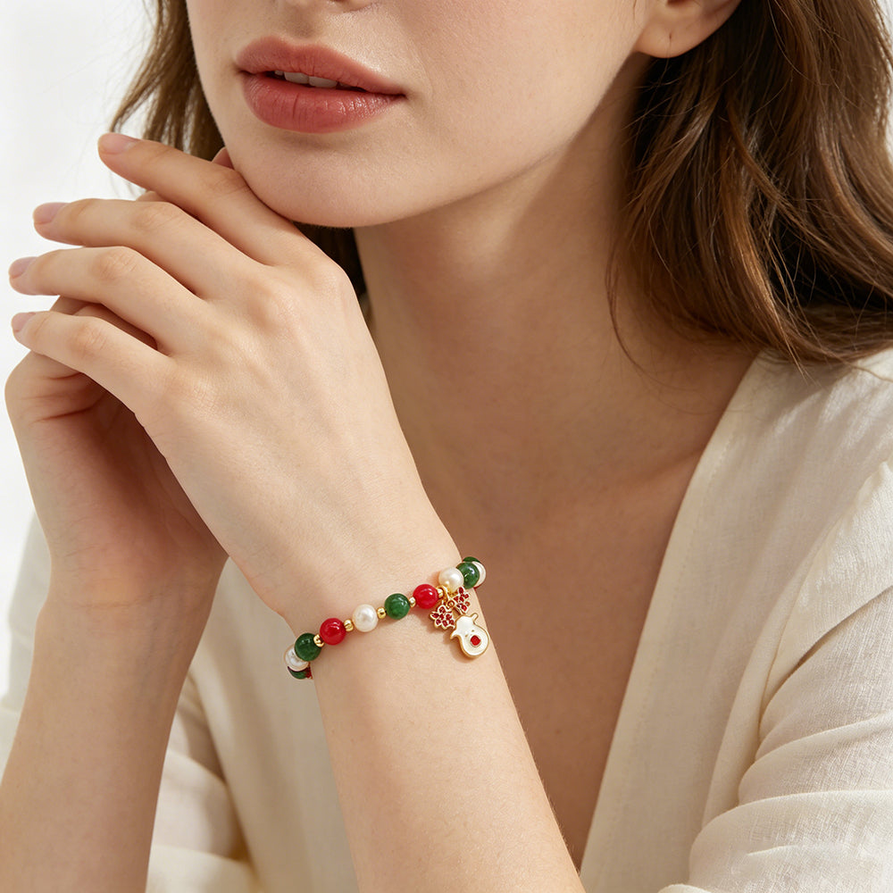 Handmade Customizable Natural Stone Beads Bracelet With Enamel Pendant