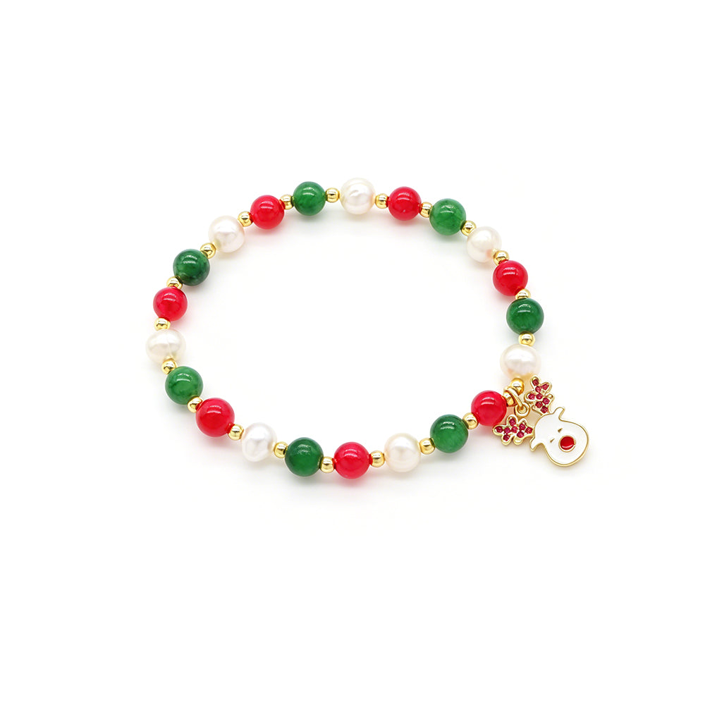 Handmade Customizable Natural Stone Beads Bracelet With Enamel Pendant