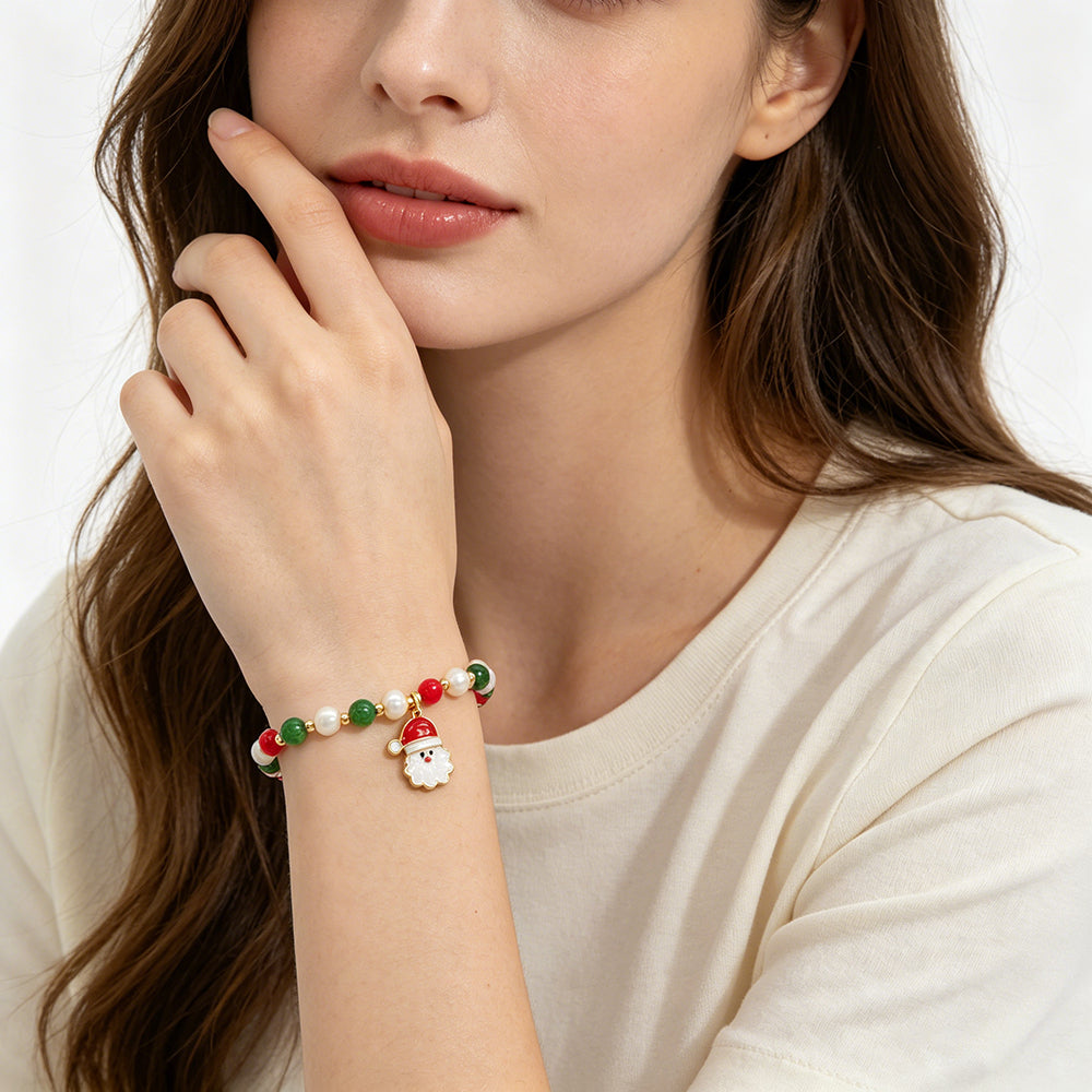 Handmade Customizable Natural Stone Beads Bracelet With Enamel Pendant