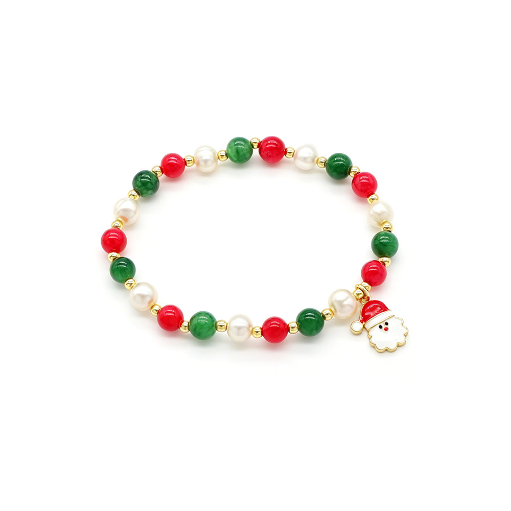 Handmade Customizable Natural Stone Beads Bracelet With Enamel Pendant