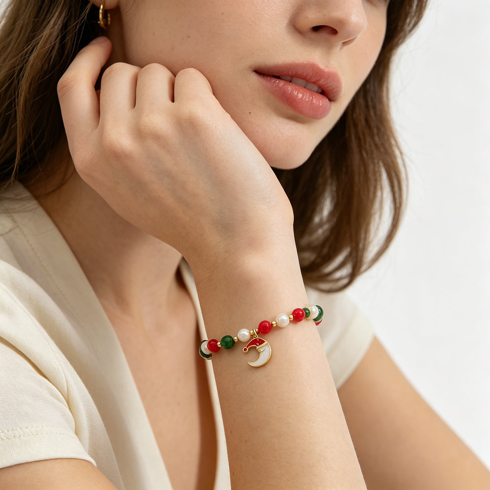 Handmade Customizable Natural Stone Beads Bracelet With Enamel Pendant